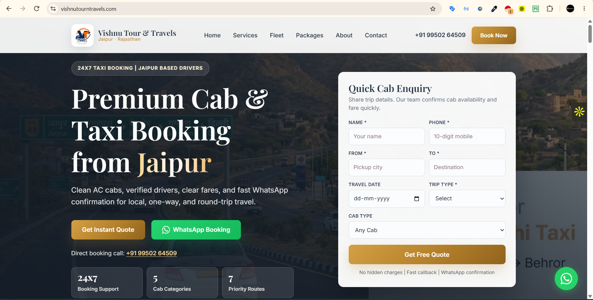 Vishnu Tour & Travel – Taxi Booking Website Design & Development | Jaipur